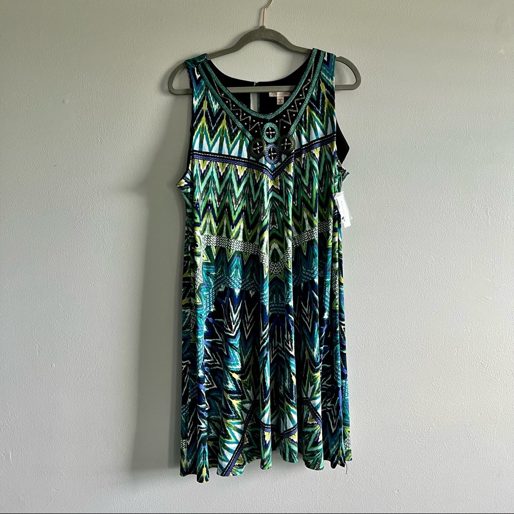 Dress Barn Green/Blue Patterned Dress Size 18